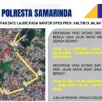 Mengantisipasi rencana aksi penyampaian aspirasi masyarakat yang dijadwalkan berlangsung pada Selasa, 21 April 2026, Dinas Perhubungan (Dishub) Kota Samarinda Bersama Satuan Lalu Lintas (Satlantas) Polresta Samarinda telah menyiapkan skema rekayasa lalu lintas.